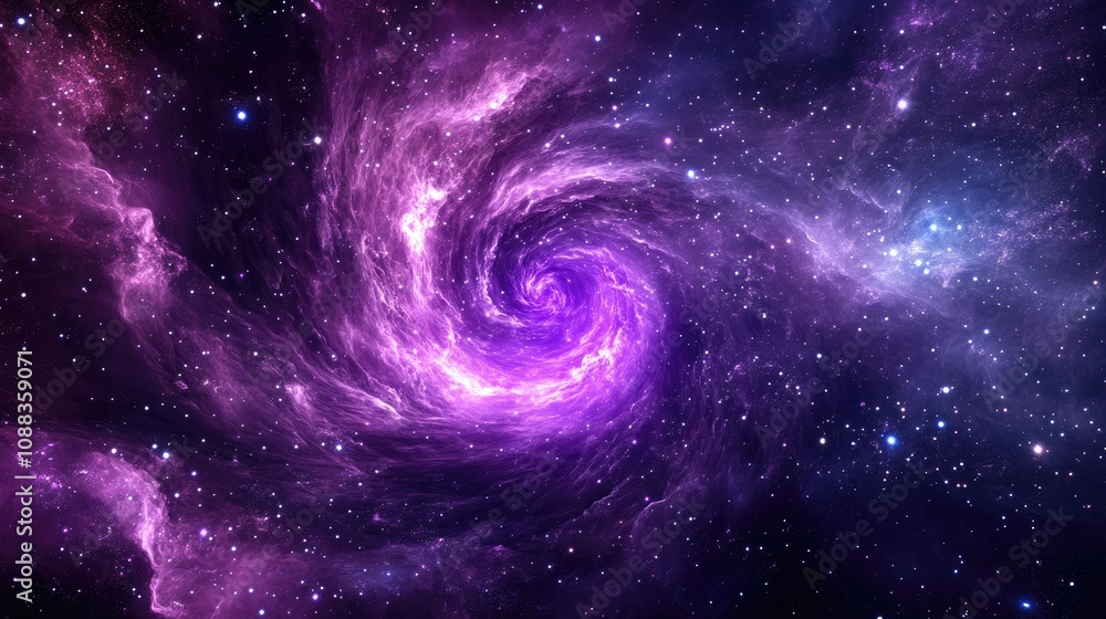 Luminous Purple Swirling Energy in the Heart of a Celestial Nebula with Stars Arrayed in a Deep Cosmic Background Luminous Purple Swirling Energy in the Heart of a Celestial Nebula with Stars Arrayed in a Deep Cosmic Background
