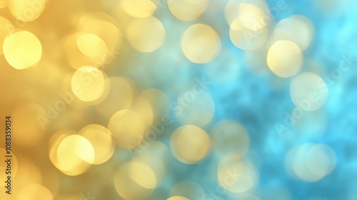 Blurred bokeh background showcasing shimmering blue and gold hues, perfect for festive Christmas and New Year celebrations, creating a vibrant atmosphere.