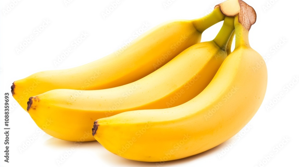 A bunch of yellow bananas with a hint of green, Their firm texture promising a satisfying crunch, Set against an isolated white background to accentuate their freshness A bunch of yellow bananas with a hint of green, Their firm texture promising a satisfying crunch, Set against an isolated white background to accentuate their freshness