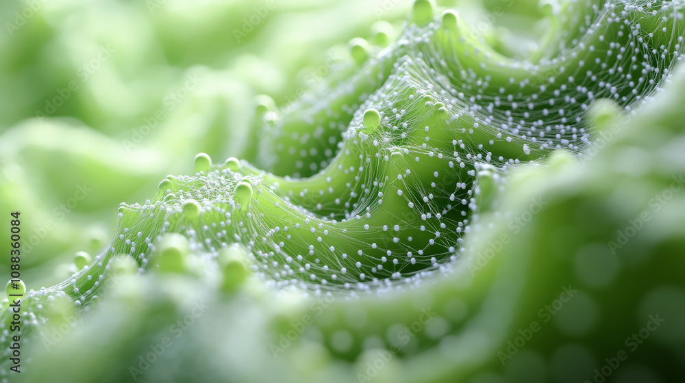 A looping 3D animation shows a green crystal network with a dotted line pattern. A looping 3D animation shows a green crystal network with a dotted line pattern.