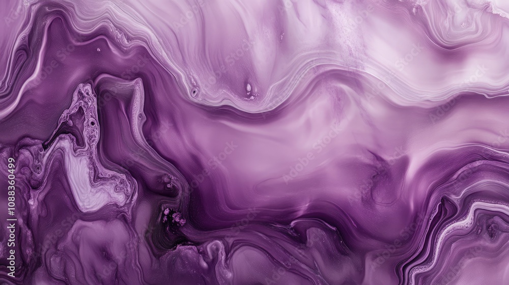 Fototapeta premium Abstract fluid background featuring swirling shades of deep and light purple with a silky, smooth texture and organic patterns.