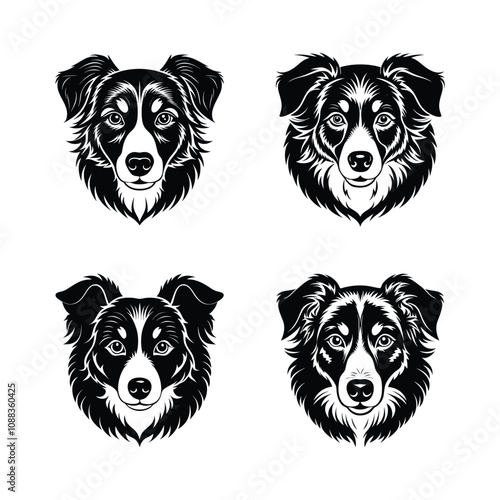 Elegant Australian Shepherd Dog Face Silhouette Illustration