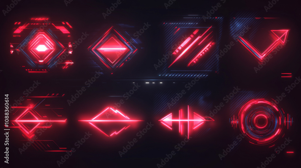 Futuristic arrow pointers for interfaces. Great for user menus, control panels, and animations. Easy to edit. Futuristic arrow pointers for interfaces. Great for user menus, control panels, and animations. Easy to edit.