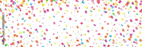 Colorful confetti in various shapes and sizes scattered on a vector background, overlay