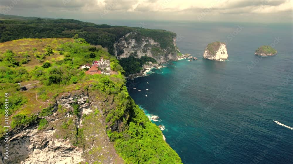 High angle view of seaside cliffs and Hindu temples in Uluwatu, Bali, Indonesia High angle view of seaside cliffs and Hindu temples in Uluwatu, Bali, Indonesia
