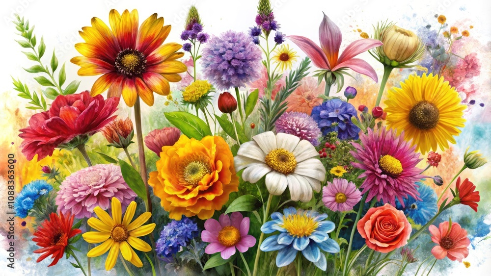 Grunge Oil Painted Summer Flowers Collection on Transparent Background for Conceptual Photography Grunge Oil Painted Summer Flowers Collection on Transparent Background for Conceptual Photography