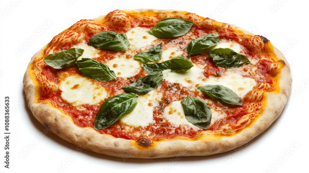 A classic Margherita pizza with a thin crust, tangy tomato sauce, fresh mozzarella cheese A classic Margherita pizza with a thin crust, tangy tomato sauce, fresh mozzarella cheese