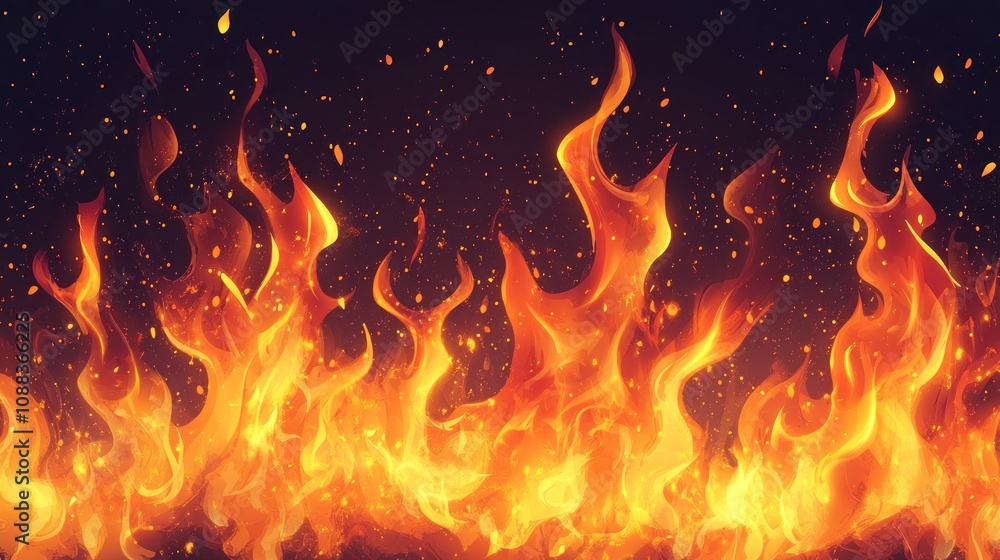 Bright orange flames are burning against a pitch-black background, creating a warm and mysterious atmosphere. Bright orange flames are burning against a pitch-black background, creating a warm and mysterious atmosphere.