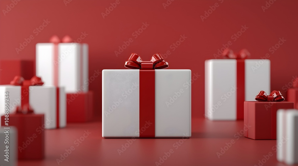 Fototapeta premium Festive Gift Boxes on a Red Background
