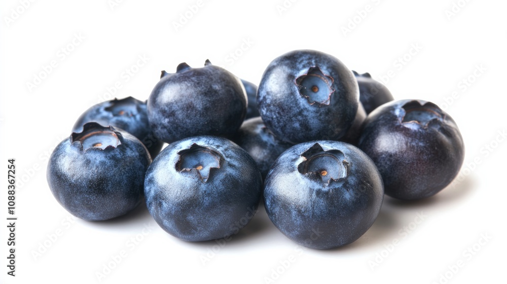 A cluster of plump blueberries with a deep indigo hue, Each berry bursting with flavor, Set against an isolated white background to showcase their rich color and juiciness A cluster of plump blueberries with a deep indigo hue, Each berry bursting with flavor, Set against an isolated white background to showcase their rich color and juiciness