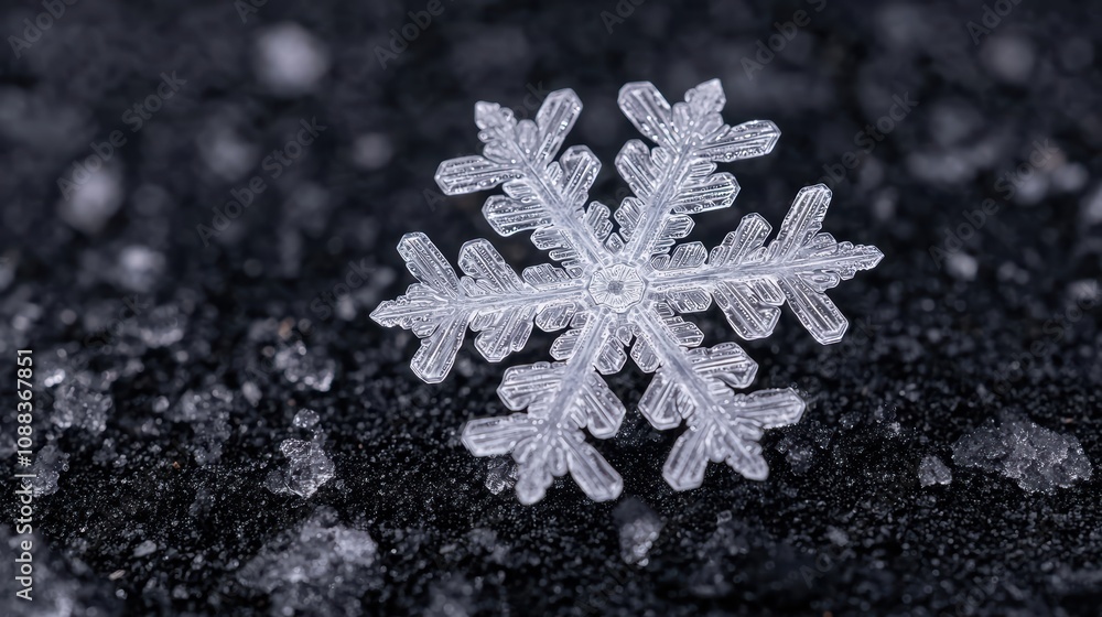 Intricate snowflake crystal on dark background Intricate snowflake crystal on dark background