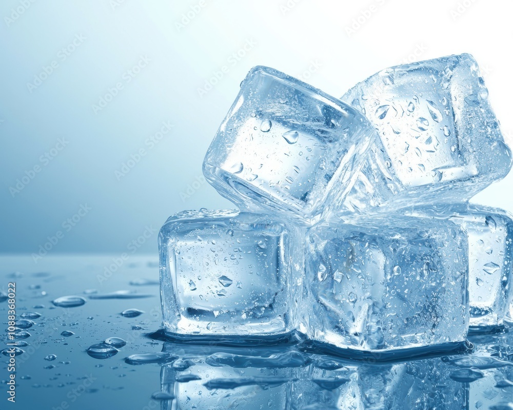 Obraz premium Refreshing ice cubes on a reflective surface