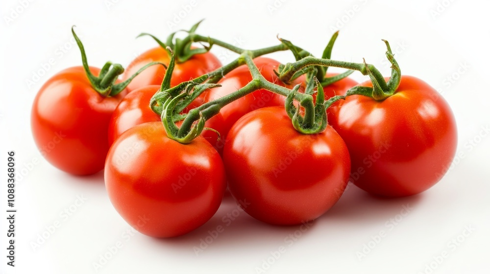 A cluster of ripe, red tomatoes gleaming with freshness, Their glossy skins reflecting the light A cluster of ripe, red tomatoes gleaming with freshness, Their glossy skins reflecting the light