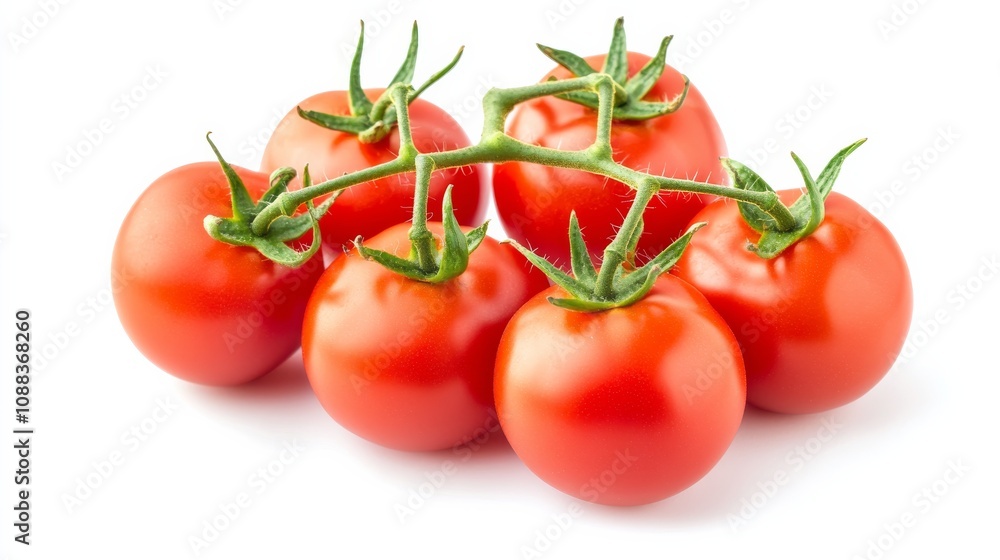 A cluster of ripe, red tomatoes gleaming with freshness, Their glossy skins reflecting the light A cluster of ripe, red tomatoes gleaming with freshness, Their glossy skins reflecting the light