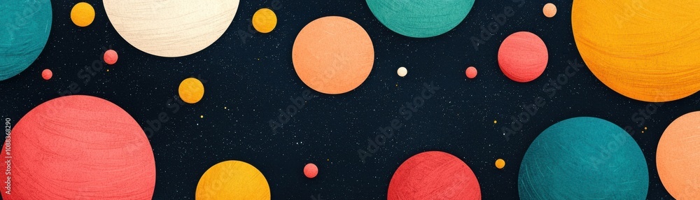Colorful abstract planets pattern on a dark background, ideal for creative design projects. Colorful abstract planets pattern on a dark background, ideal for creative design projects.