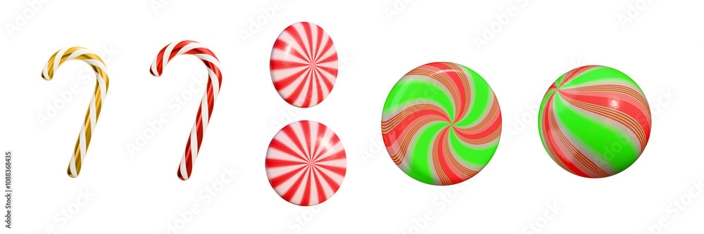 Christmas candy set isolated in transparent background Christmas candy set isolated in transparent background