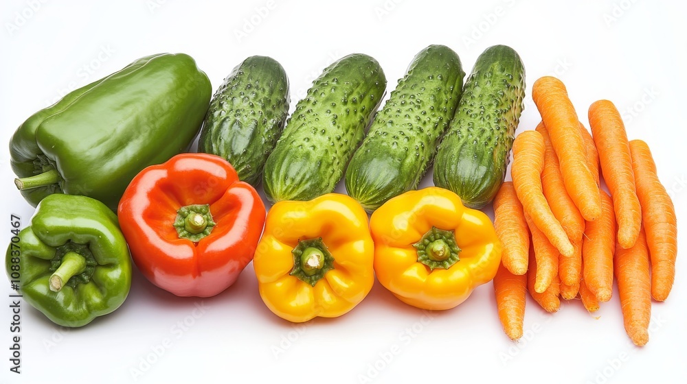 A colorful array of fresh vegetables including bell peppers, carrots, and cucumbers A colorful array of fresh vegetables including bell peppers, carrots, and cucumbers