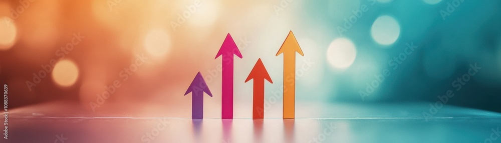 Colorful arrows representing growth and progress on a blurred background. Colorful arrows representing growth and progress on a blurred background.
