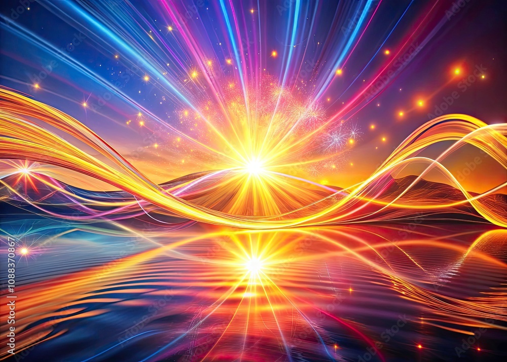 Obraz premium Radiant Energy Flow: A Dynamic Landscape of Vibrant Glows and Shimmering Ribbons, Evoking Powerful Energy and Illumination Through Abstract Rotating Lines