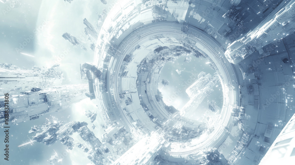 A futuristic, white tunnel in space. A 3D animation. A futuristic, white tunnel in space. A 3D animation.