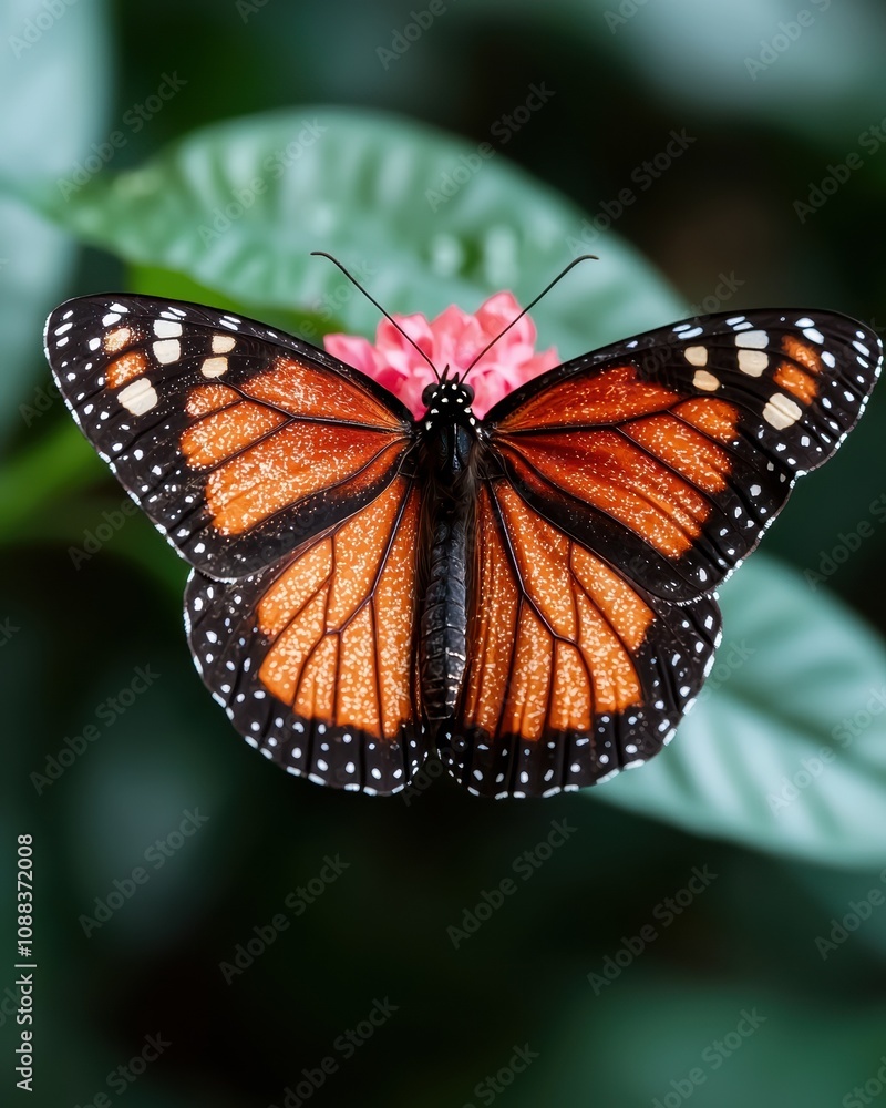 Vibrant monarch butterfly on pink flower Vibrant monarch butterfly on pink flower