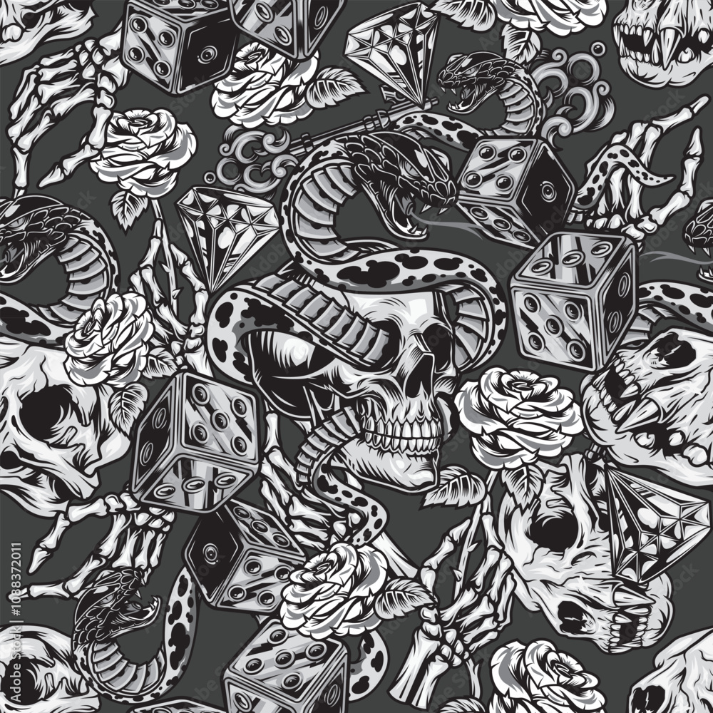 Naklejka premium seamless pattern with black, tribal, grunge, tattoo, vintage, rock, metal, dark, tribal, retro, ethnic, music, vector art illustration design