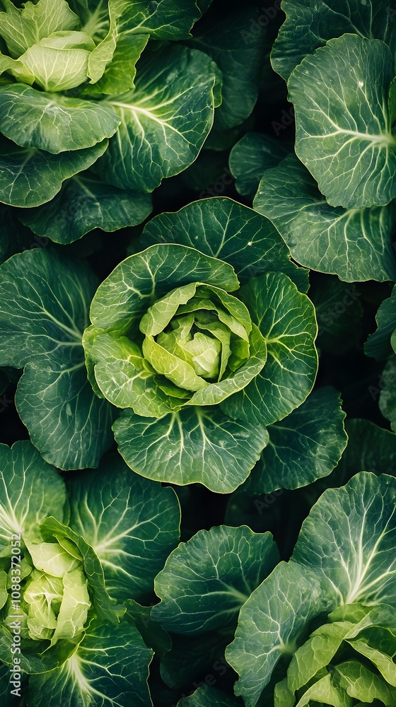 Fresh green cabbage heads surrounded by leafy greens. Fresh green cabbage heads surrounded by leafy greens.