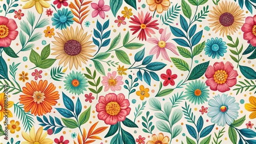 Wallpaper Mural Seamless Floral Pattern with Abstract Flowers and Leaves in Muted Colors, Ideal for Backgrounds, Textiles, and Stationery Design Torontodigital.ca