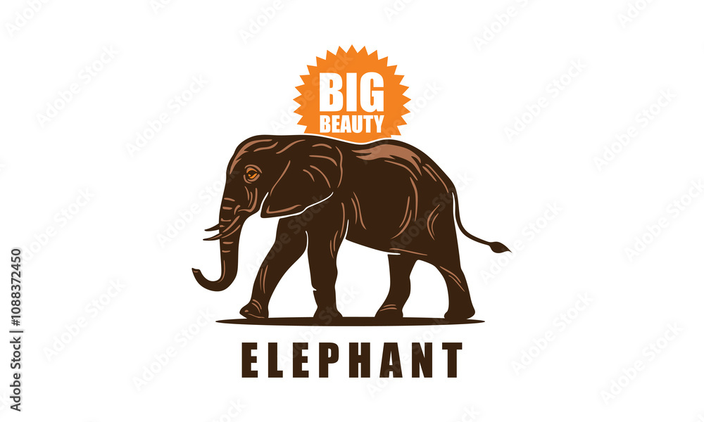 Naklejka premium big and strong elephant logo, silhouette of jumbo animal walking vector illustrations