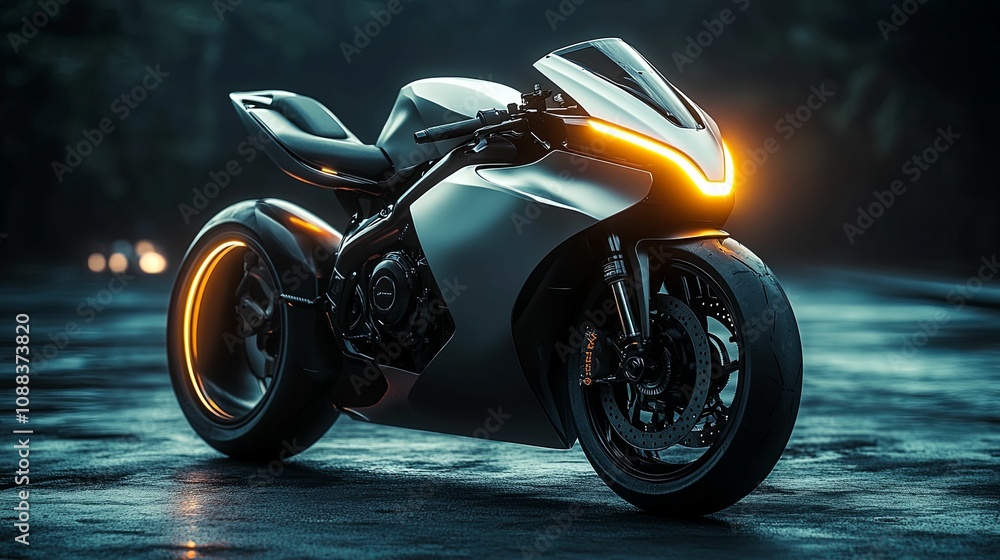 Futuristic Electric Motorcycle Design On Dark Road Futuristic Electric Motorcycle Design On Dark Road