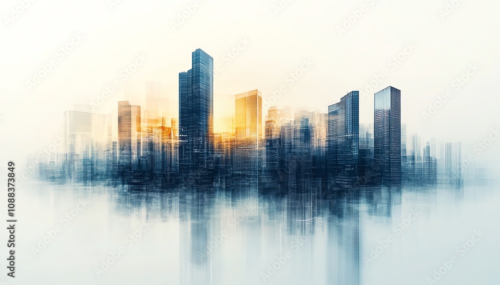 Fototapeta premium Abstract digital charts integrated with a city skyline, symbolizing real estate market growth, property trends, modern business visualization, sleek and dynamic design