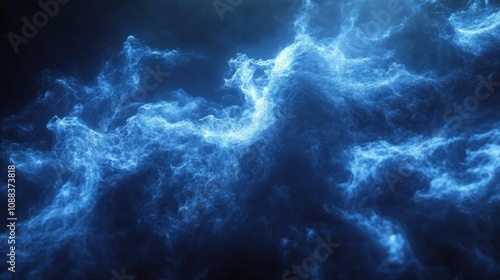 Dark blue flames are burning against a black background, giving a strange and mysterious feeling.