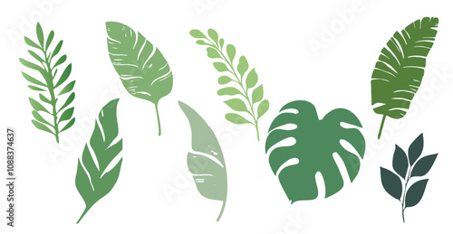 Green Leaf Silhouette Icon Set – Minimalist Botanical Design Elements