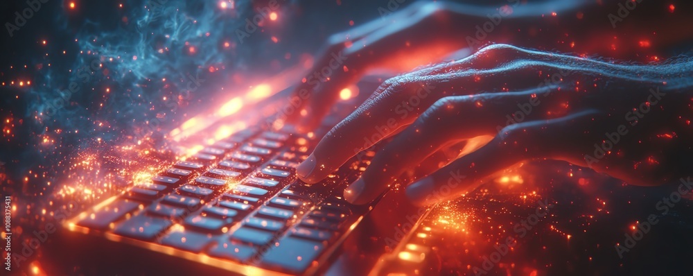 Closeup of male hands typing on a sleek keyboard Closeup of male hands typing on a sleek keyboard