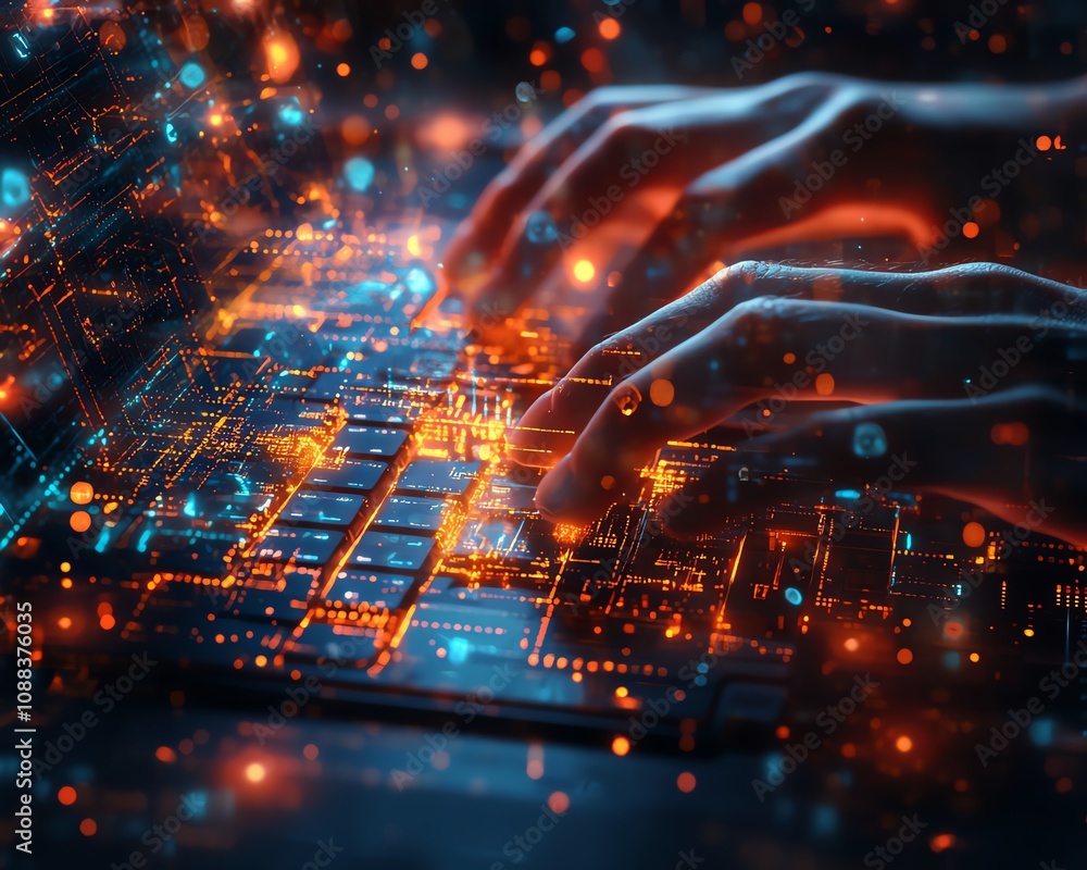 Fototapeta premium Detailed closeup of hands typing on a keyboard