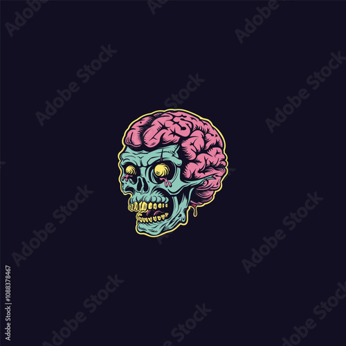 Skull brain creepy logo design vector artwork photo