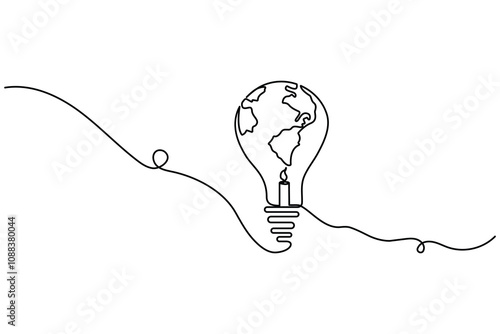 continuous one line drawing of earth hour isolate globe map simple vector icon