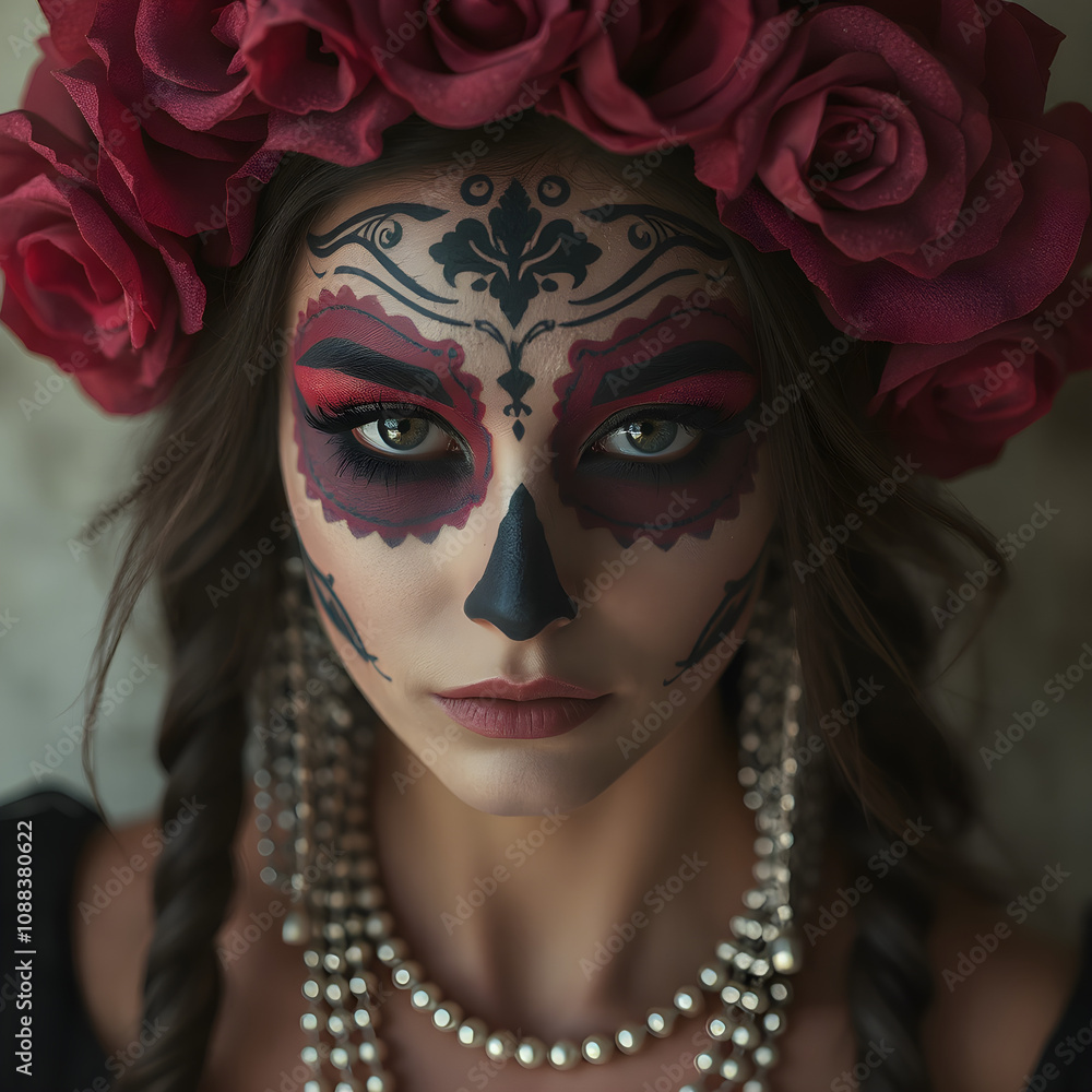Mujer mexicana con un estilo gótico y maquillaje inspirado en el Día de Muertos Mujer mexicana con un estilo gótico y maquillaje inspirado en el Día de Muertos
