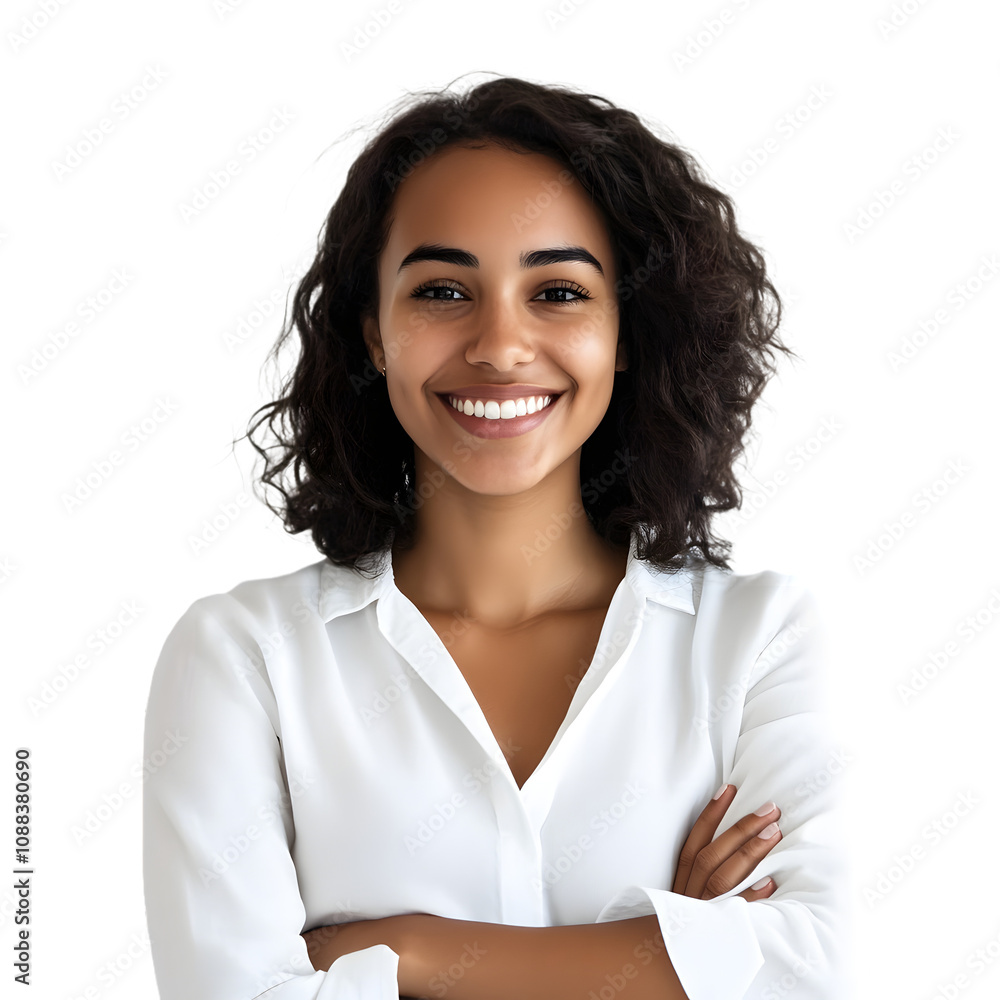 Female model smiling with arms crossed isolated on a transparent PNG background, white background , cut out, clipping path, Generative Ai Female model smiling with arms crossed isolated on a transparent PNG background, white background , cut out, clipping path, Generative Ai