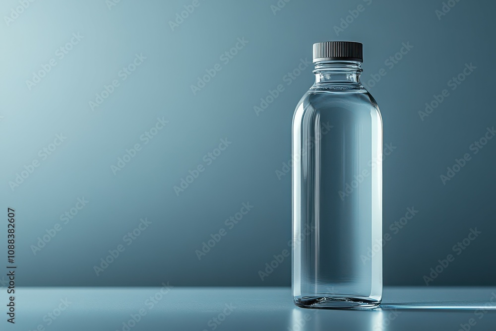 Glass Water Bottle with Blue Background. Glass Water Bottle with Blue Background.