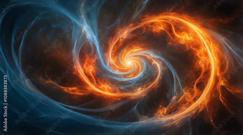 Ethereal fusion of swirling water and fiery tendrils in a luminous vortex. Ethereal fusion of swirling water and fiery tendrils in a luminous vortex.
