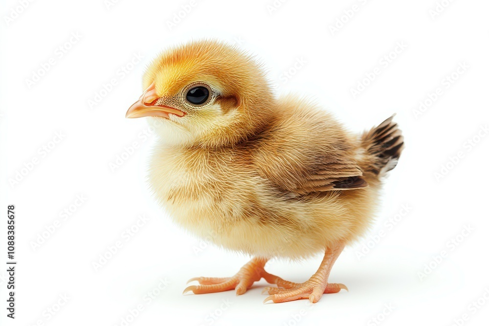 Fototapeta premium Cute baby chick standing on white background.