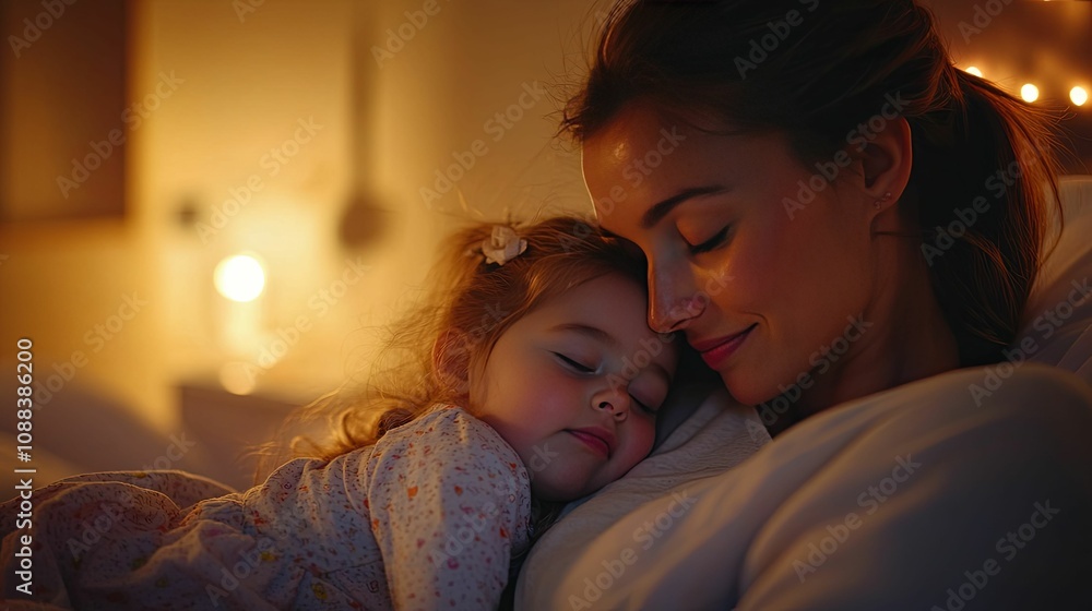 Mother and Daughter Sharing a Tender Bedtime Moment Mother and Daughter Sharing a Tender Bedtime Moment