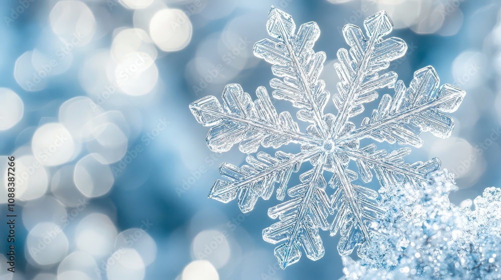 Close-up of a Snowflake with Bokeh Background. Close-up of a Snowflake with Bokeh Background.