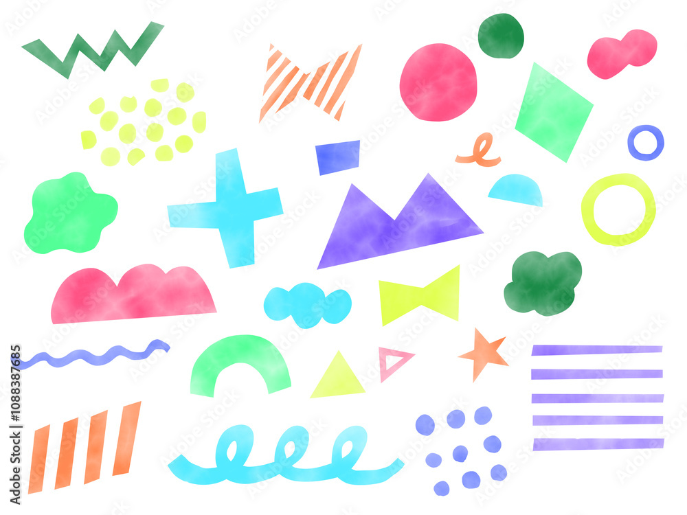 手描きあしらいセット 水彩 幾何学模様 手描きあしらいセット 水彩 幾何学模様