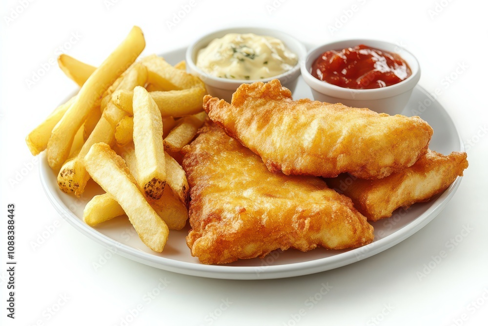 Crispy Fish and Chips with Dipping Sauces. Crispy Fish and Chips with Dipping Sauces.