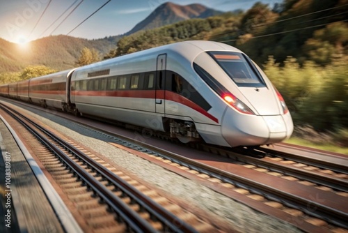 A super fast bullet train crossing a jungle area