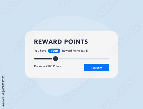 Reward points, loyalty program interface with slider to redeem points and redeem button. Perfect for loyalty programs, customer rewards and user experience design vector illustration concepts