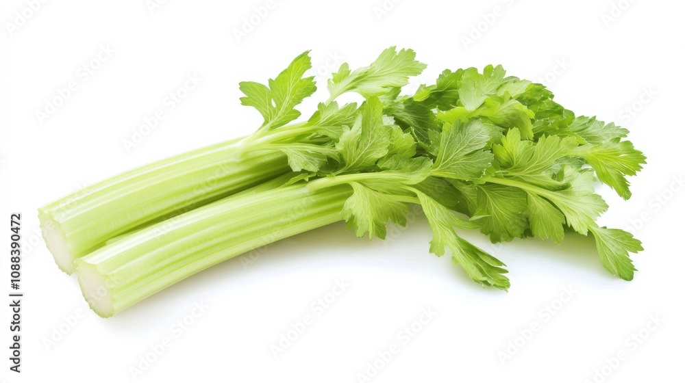 A fresh crisp celery stalk with its pale green color and crunchy texture, Each celery’s vibrant color and subtle imperfections captured with precision A fresh crisp celery stalk with its pale green color and crunchy texture, Each celery’s vibrant color and subtle imperfections captured with precision