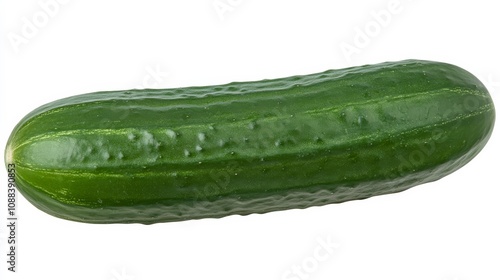 A fresh crisp cucumber with a smooth, green skin and slight ridges, Its straight shape and detailed texture captured in high definition photo